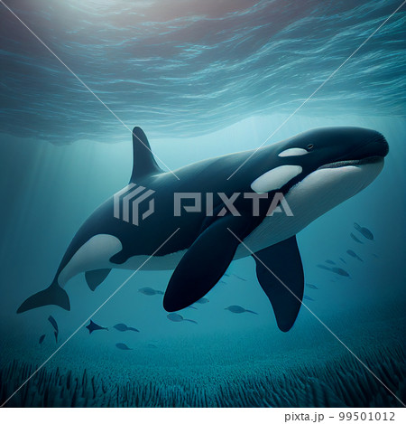 killer whale in transparent water close-up killer whale in transparent water close-up 99501012
