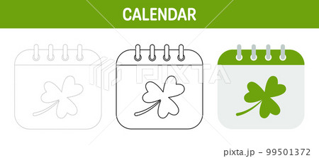 Calendar with Clover tracing and coloring worksheet for kids Calendar with Clover tracing and coloring worksheet for kids 99501372