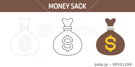 Money Sack tracing and coloring worksheet for kids Money Sack tracing and coloring worksheet for kids 99501399