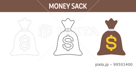 Money Sack tracing and coloring worksheet for kids 99501400