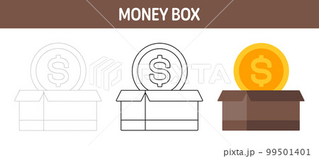 Money Box tracing and coloring worksheet for kids Money Box tracing and coloring worksheet for kids 99501401