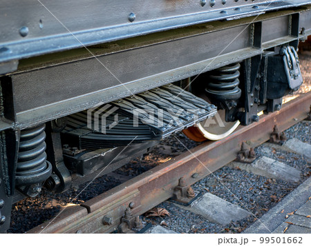 Huge train springs and leaf spring over the wheels. Train wheel system, detail 99501662