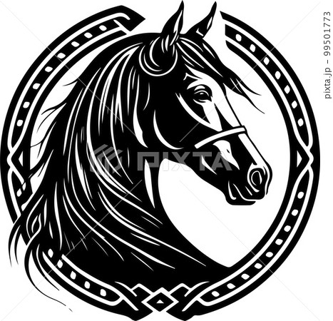 Vector silhouette of a horses head with ornament. Vector illustration 99501773