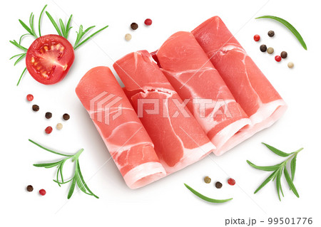 Italian prosciutto crudo or spanish jamon. Raw ham isolated on white background with full depth of field. 99501776