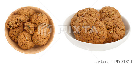 oatmeal cookies with flax, pumpkin and sunflower seeds full depth of field. Top view. Flat lay 99501811