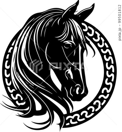 Vector silhouette of a horses head with ornament. Vector illustration 99501812