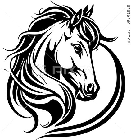 Vector silhouette of a horses head with ornament. Vector illustration 99501828