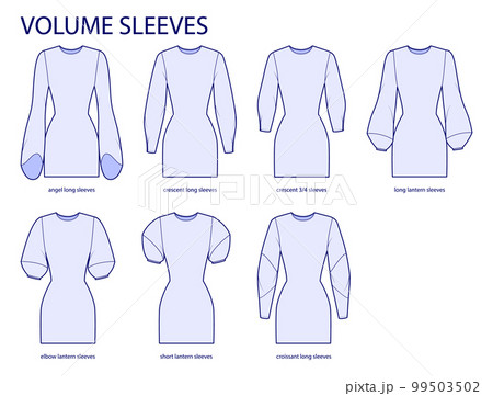 Set of Volume sleeves clothes angel, crescent, croissant, lantern long, short technical fashion illustration, fitted Set of Volume sleeves clothes angel, crescent, croissant, lantern long, short technical fashion illustration, fitted 99503502