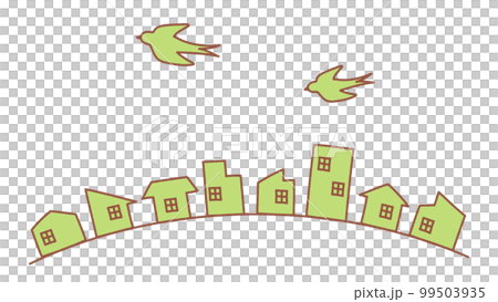 Swallow and townscape illustration Green 4:3 Swallow and townscape illustration Green 4:3 99503935