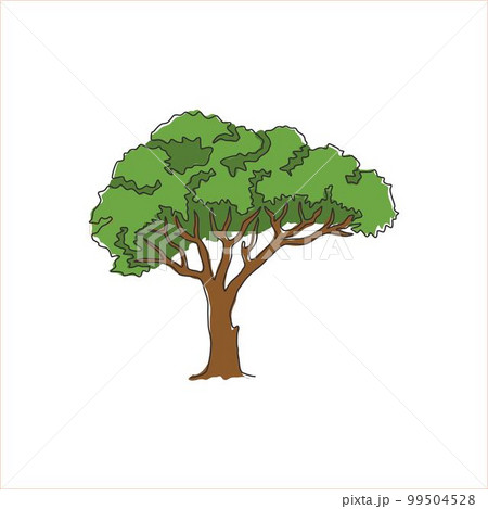 One continuous line drawing beauty marula tree for wall decor art poster print. Sclerocarya birrea plant for national park logo. Tourism and travel concept. Single line draw design vector illustration 99504528