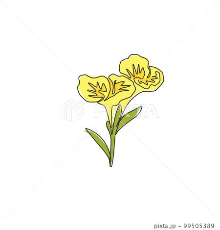 One single line drawing of beauty fresh canna for home decor wall art poster print. Printable decorative canna lily flower concept for card ornament. Continuous line draw design vector illustration 99505389