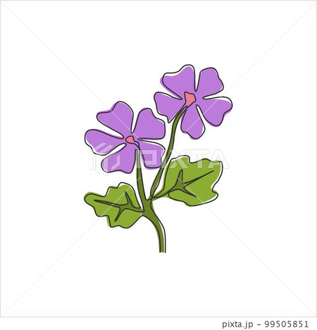 Single one line drawing of beauty fresh common mallow for home decor wall art poster print. Printable decorative malva sylvestris flower concept. Modern continuous line draw design vector illustration 99505851