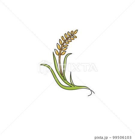 One single line drawing of whole healthy organic wheat grain for farm logo identity. Fresh staple food concept for breakfast cereal icon. Modern continuous line graphic draw design vector illustration 99506103
