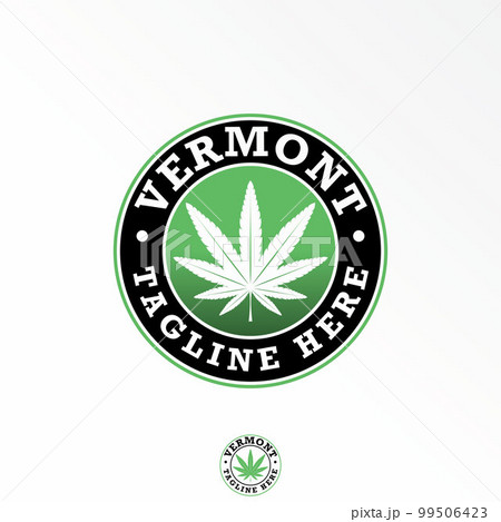 Marijuana or cannabis in circle emblem image graphic icon logo design abstract concept vector stock. Can be used as a symbol related to nature health or drug. 99506423