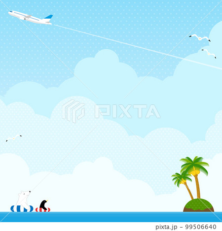 南国の海と、その上を飛ぶ飛行機　背景素材（正方形） 99506640