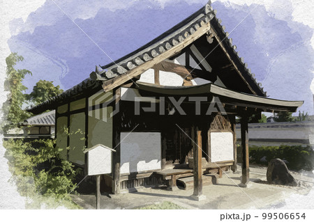 水彩画風　法華寺　横笛堂　奈良県奈良市 99506654