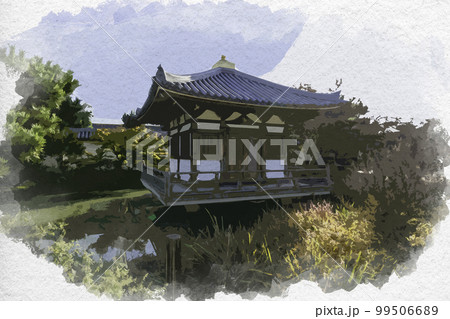 水彩画風　法華寺　護摩堂　奈良県奈良市 99506689