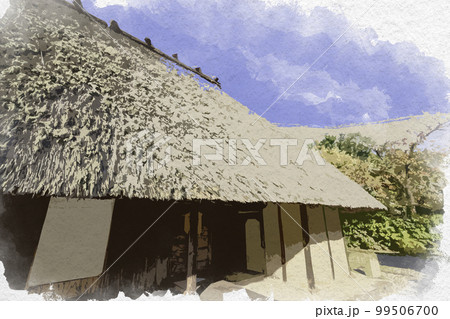 水彩画風　法華寺　光月亭　奈良県奈良市 99506700