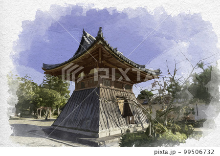 水彩画風　法華寺　鐘楼堂　奈良県奈良市 99506732