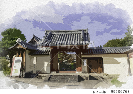 水彩画風　法華寺　赤門　奈良県奈良市 99506763