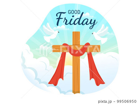 Happy Good Friday Illustration with Christian Holiday of Jesus Christ Crucifixion in Flat Cartoon Hand Drawn for Web Banner or Landing Page Templates 99506950