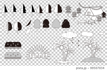Summer plant material set palm tree monochrome Summer plant material set palm tree monochrome 99507834