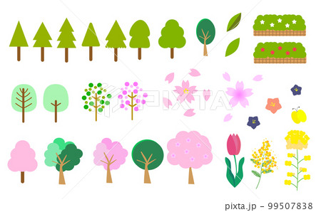春の植物の素材セット　木　チューリップ 99507838