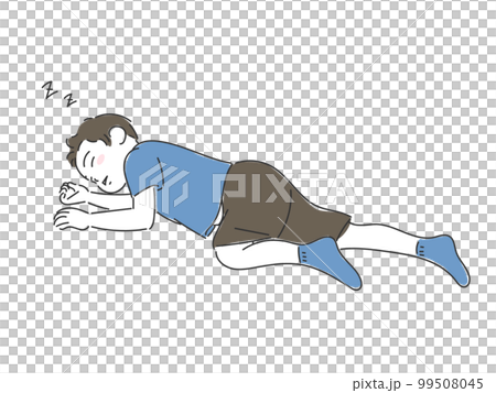遊び疲れて寝落ちした幼い男の子のイラスト 99508045