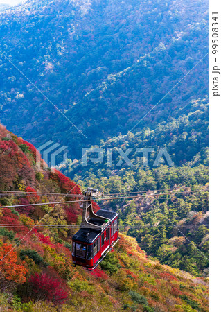 雲仙仁田峠ロープウェイ山頂から観た絶景パノラマ風景「長崎県雲仙仁田峠」秋晴れ紅葉景色 99508341
