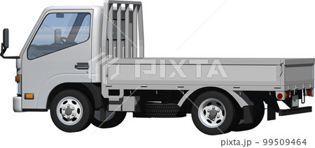 オリジナ2トン小型カーゴトラック、ショート平ボディー切抜き画像イラスト 99509464