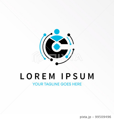 Letter or word C font with human body and dot tech image graphic icon logo design abstract concept vector stock. Can be used as a symbol associated with initial or internet 99509496