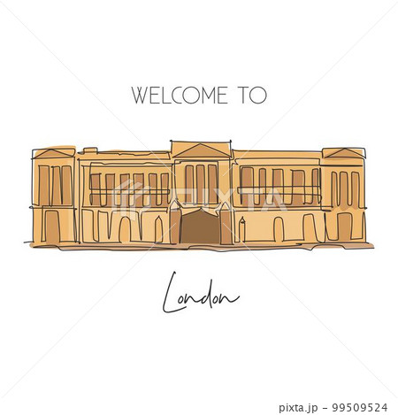 Single continuous line drawing Buckingham Palace landmark. Beautiful famous place in London, UK. World travel home decor wall art poster print concept. Modern one line draw design vector illustration 99509524