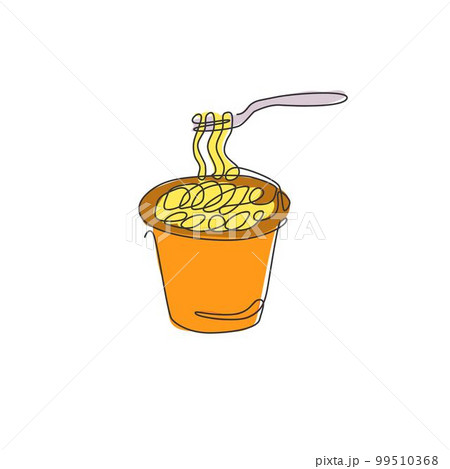 One single line drawing of hot spicy noodles store logo vector illustration. Ramen on fork fast food cafe menu and restaurant badge concept. Modern continuous line draw design street food logotype One single line drawing of hot spicy noodles store logo vector illustration. Ramen on fork fast food cafe menu and restaurant badge concept. Modern continuous line draw design street food logotype 99510368