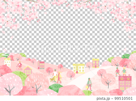 Vector illustration background of the cityscape of spring with cherry blossoms and people 99510501