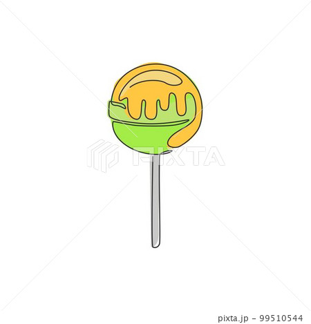 One continuous line drawing of sweet delicious online round lollipop candy shop logo emblem. Confectionery store logotype template concept. Modern single line draw design vector graphic illustration One continuous line drawing of sweet delicious online round lollipop candy shop logo emblem. Confectionery store logotype template concept. Modern single line draw design vector graphic illustration 99510544