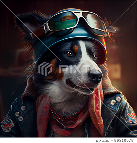 Dog in biker or pilot uniform. Dog in biker or pilot uniform. 99510679