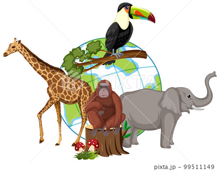 Animals standing on earth planet Animals standing on earth planet 99511149