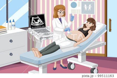 Doctor doing ultrasound scan for pregnant woman in hospital 99511163