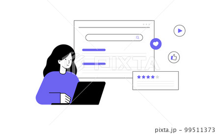 線画|パソコンで検索する女性 線画|パソコンで検索する女性 99511373