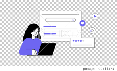 線画|パソコンで検索する女性 線画|パソコンで検索する女性 99511373