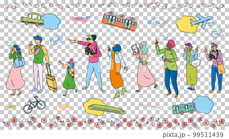 男女老少喜歡春天觀光的各式各樣的車輛一套(畫線) 男女老少喜歡春天觀光的各式各樣的車輛一套(畫線) 99511439