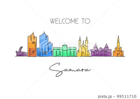 One single line drawing Samara city skyline, Russia. World historical town landscape postcard. Best place holiday destination. Editable stroke trendy continuous line draw design vector illustration 99511710