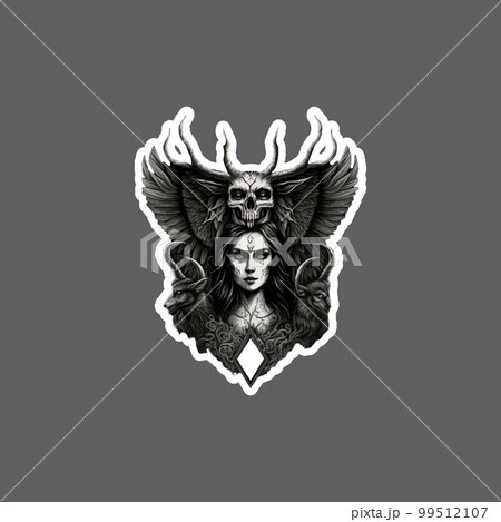 occult girl and skull sticker 99512107