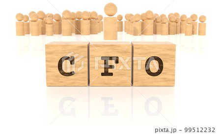 木製ブロックに焼印された役職文字CFOと木製人形（3Dレンダリング） 99512232