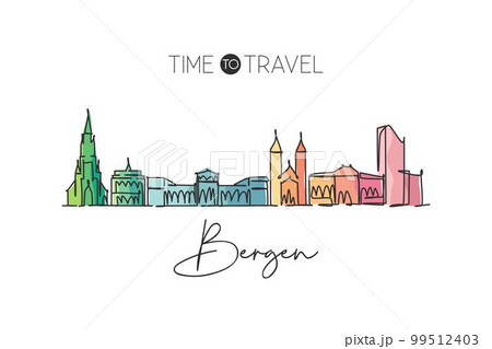 One single line drawing of Bergen city skyline,...のイラスト素材 [99512403 ...