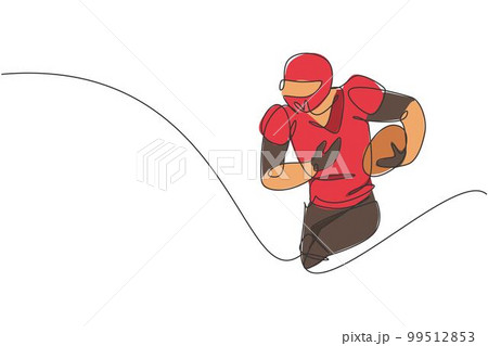 One single line drawing of young energetic man american football player run and hold the ball for league promotion. Sport competition concept. Modern continuous line draw design vector illustration 99512853