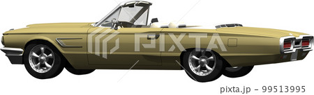 自動車64年式フォード、サンダーバードのオープンカー切抜き画像イラスト 99513995