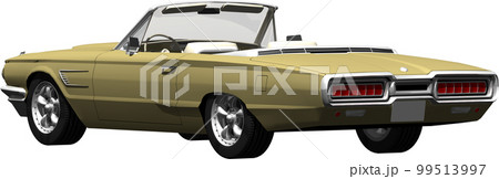 自動車64年式フォード、サンダーバードのオープンカー切抜き画像イラスト 99513997