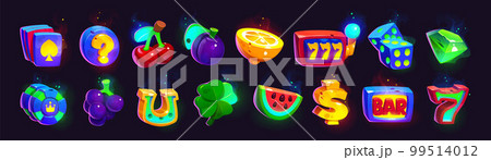 Cartoon set of slot game icons on background 99514012