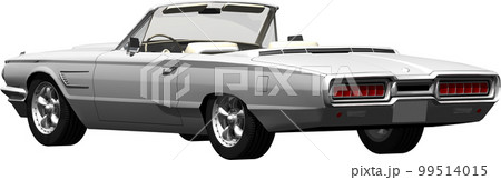 自動車64年式フォード、サンダーバードのオープンカー切抜き画像イラスト 99514015